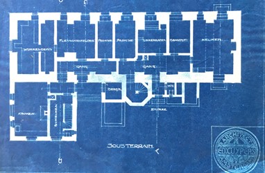 <p>Plattegrond van de kelder, behorend bij het verbouwingsplan van Ed. Cuypers uit 1907 (SALD, Zevenaar).</p>
